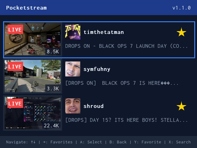 Pocketstream Main Screen